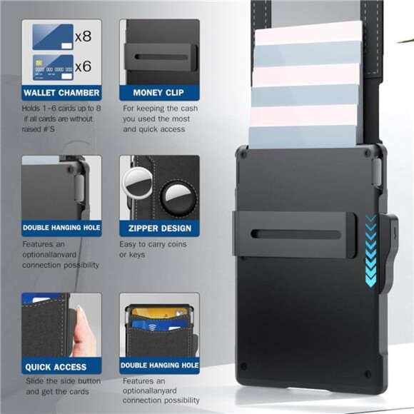 AirTag Wallet for Men - with Pop Up Aluminum Case Money Clip Slim - Picture 4 of 7